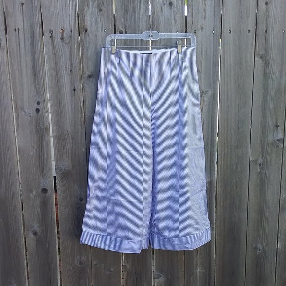 J. Crew Womens Cropped Pants Size 6 Blue White Preppy Striped Side Zipper Cuff - Picture 2 of 9